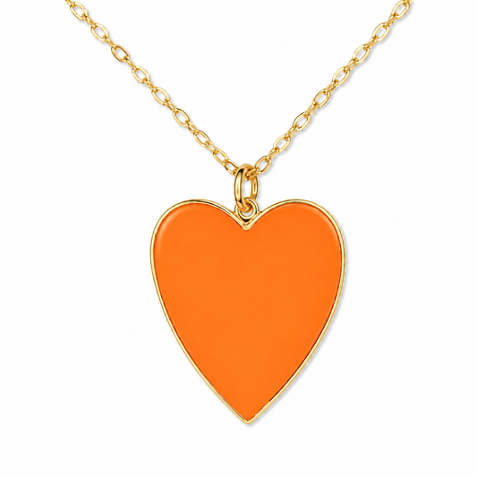 Large Epoxy Heart Necklace-Orange