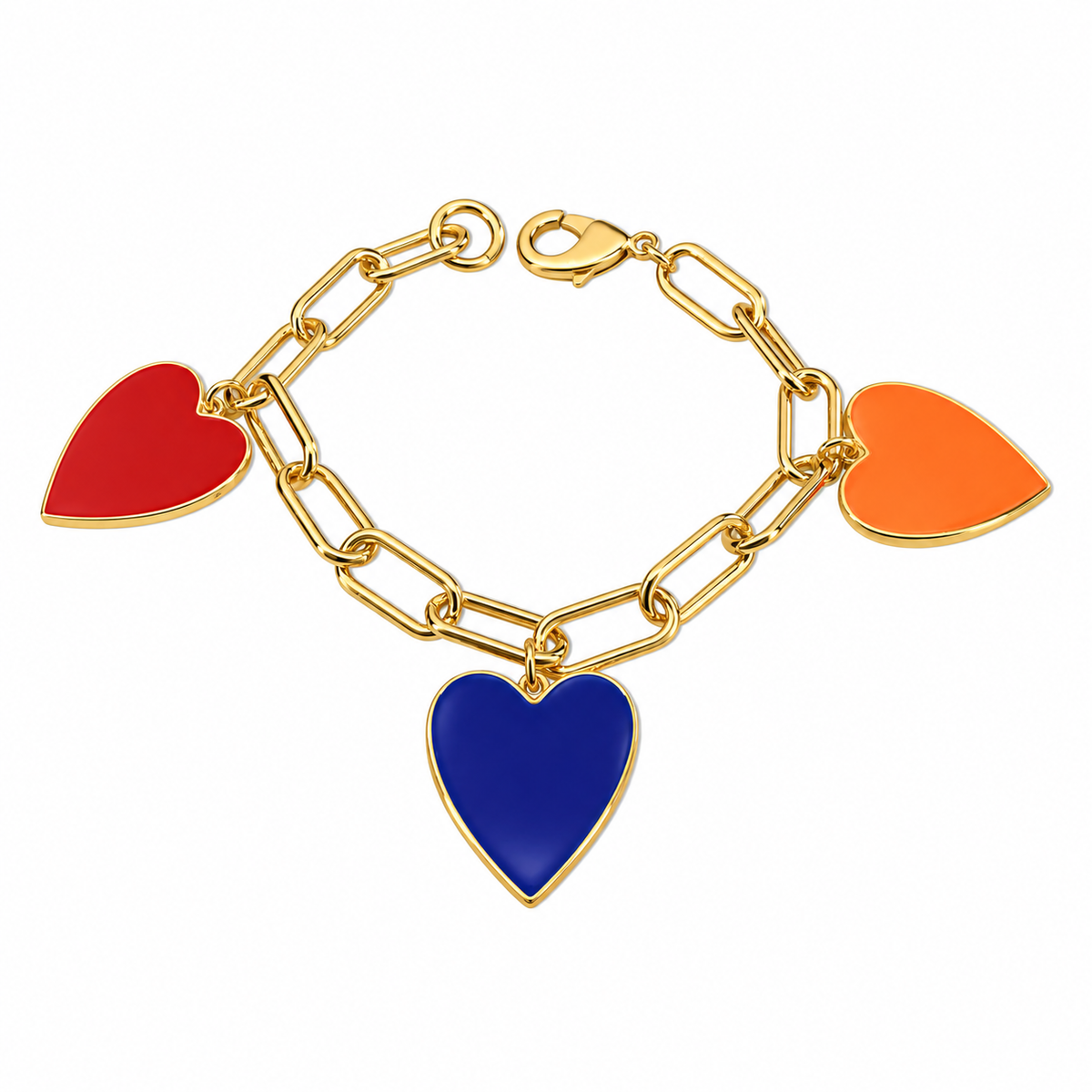 Triple Large Epoxy Heart Paperclip Bracelet
