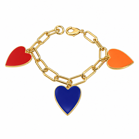 Triple Large Epoxy Heart Paperclip Bracelet