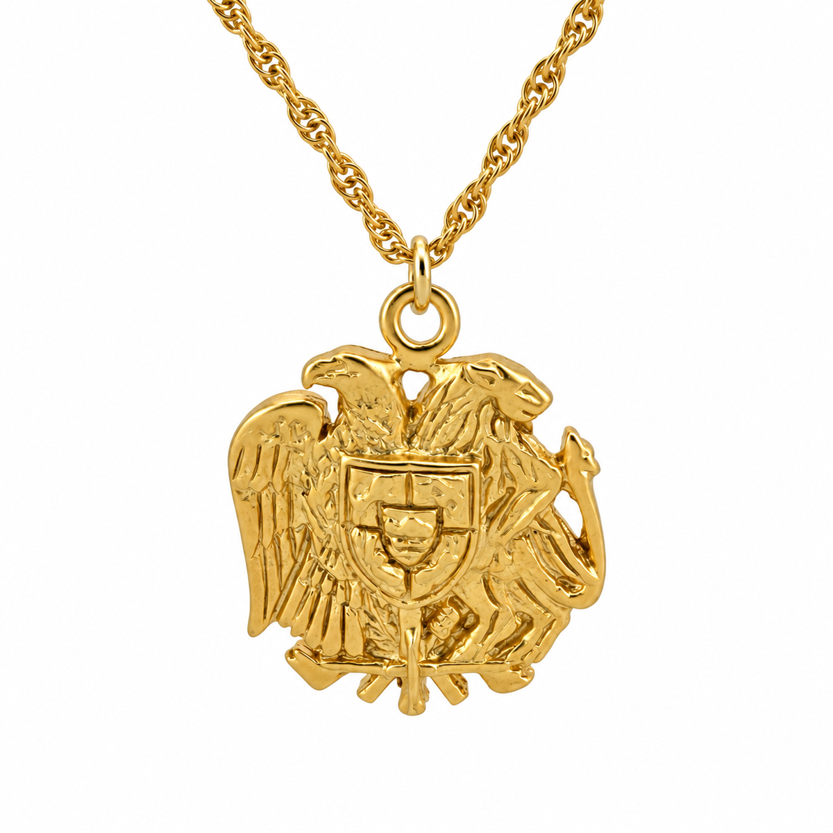 Armenian Coat of Arms Necklace-Matte Gold