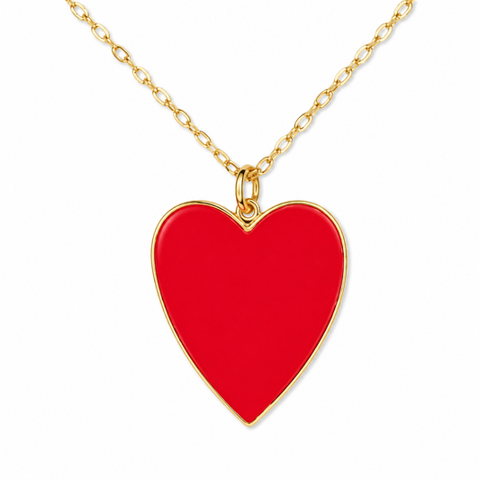 Large Epoxy Heart Necklace-Red