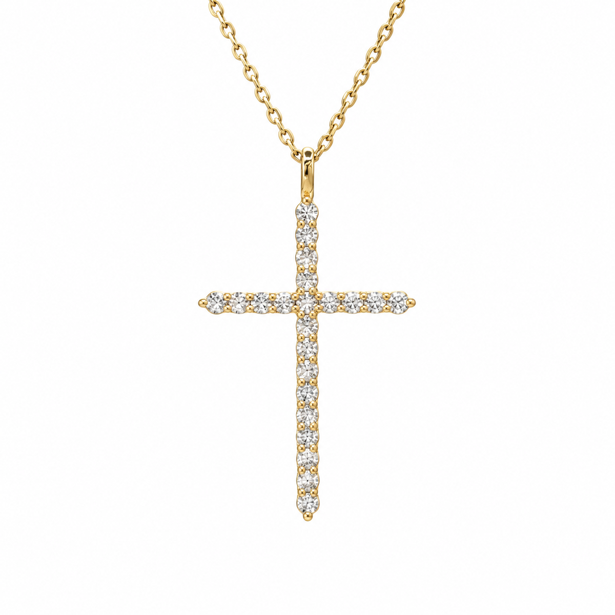 Large Delicate CZ Prong Pave Cross Necklace